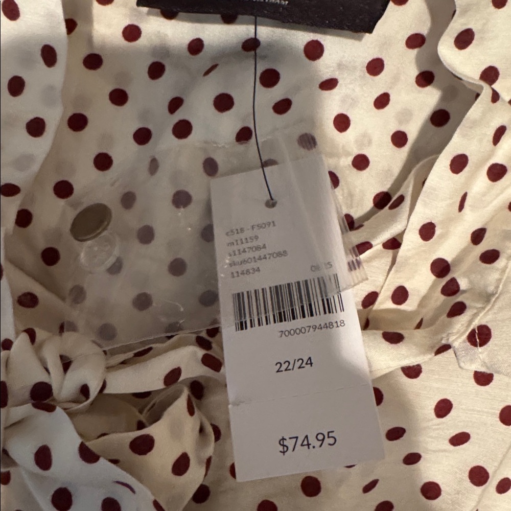 Lane Bryant Cream Blouse with Red Dots - Picture 6 of 6